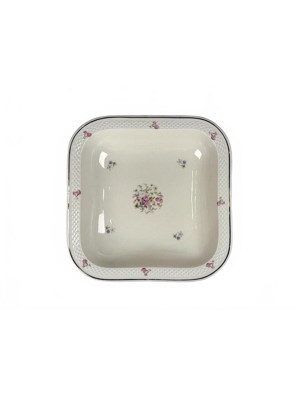 Vintage Thomas Ivory Bavaria Square 9.5 in Serving Bowl Floral Gold Trim Germany